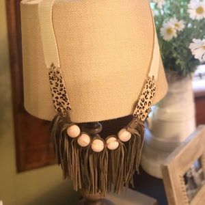 Green Fringe and Leopard Necklace